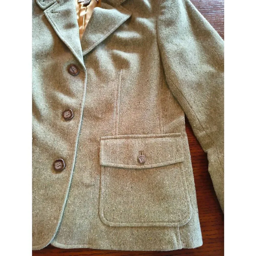 L.L.Bean women's wool silk-blend blazer green tweed vintage Size S/P Equestrian - Picture 4 of 13